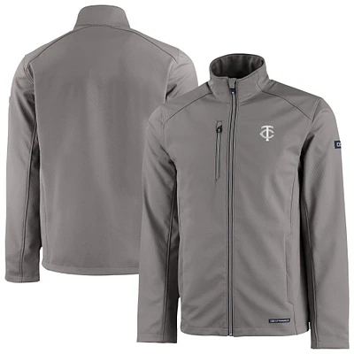 Men's Cutter & Buck Pewter Minnesota Twins Evoke Eco Softshell Recycled Full-Zip Jacket