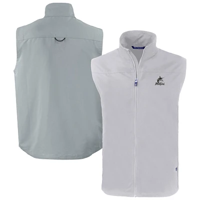 Men's Cutter & Buck Gray Miami Marlins Charter Eco Recycled Full-Zip Vest