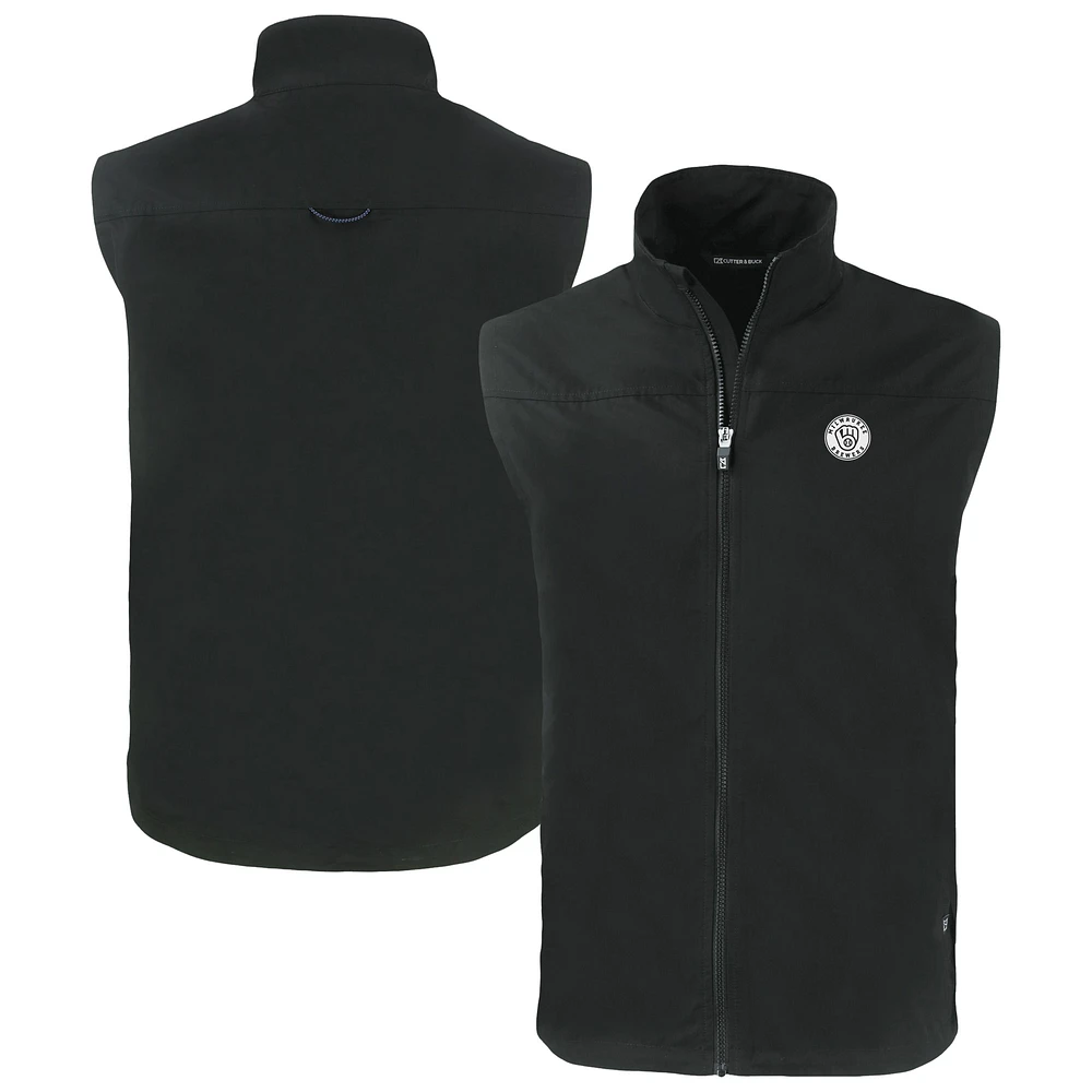 Men's Cutter & Buck Black Milwaukee Brewers Charter Eco Recycled Full-Zip Vest