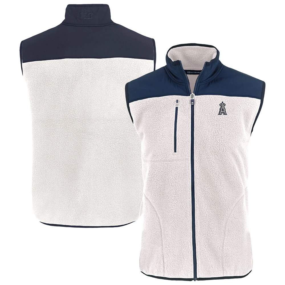 Men's Cutter & Buck Oatmeal/Navy Los Angeles Angels Cascade Eco Fleece Full-Zip Vest