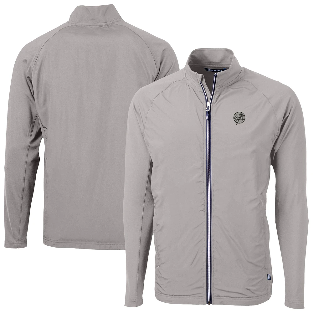 Men's Cutter & Buck Gray New York Yankees Adapt Eco Hybrid Recycled Full-Zip Jacket