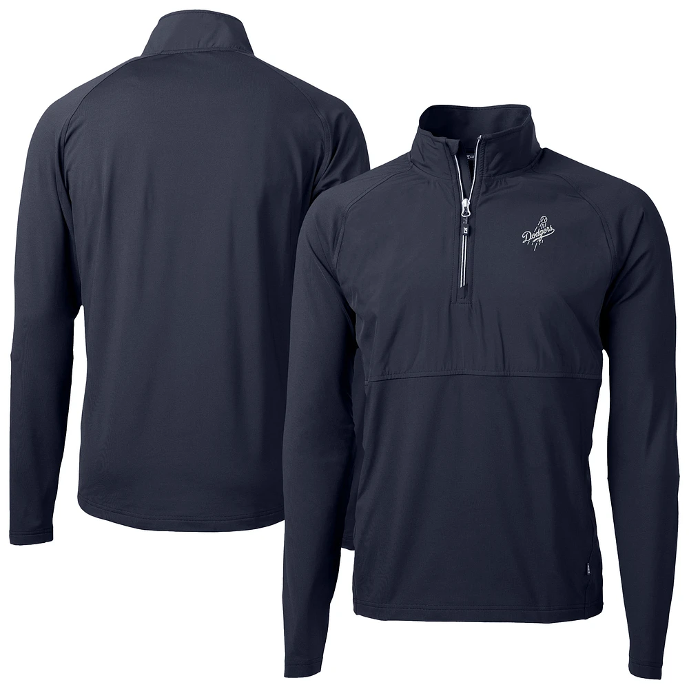 Men's Cutter & Buck Navy Los Angeles Dodgers Adapt Eco Hybrid Raglan DryTec Quarter-Zip Jacket