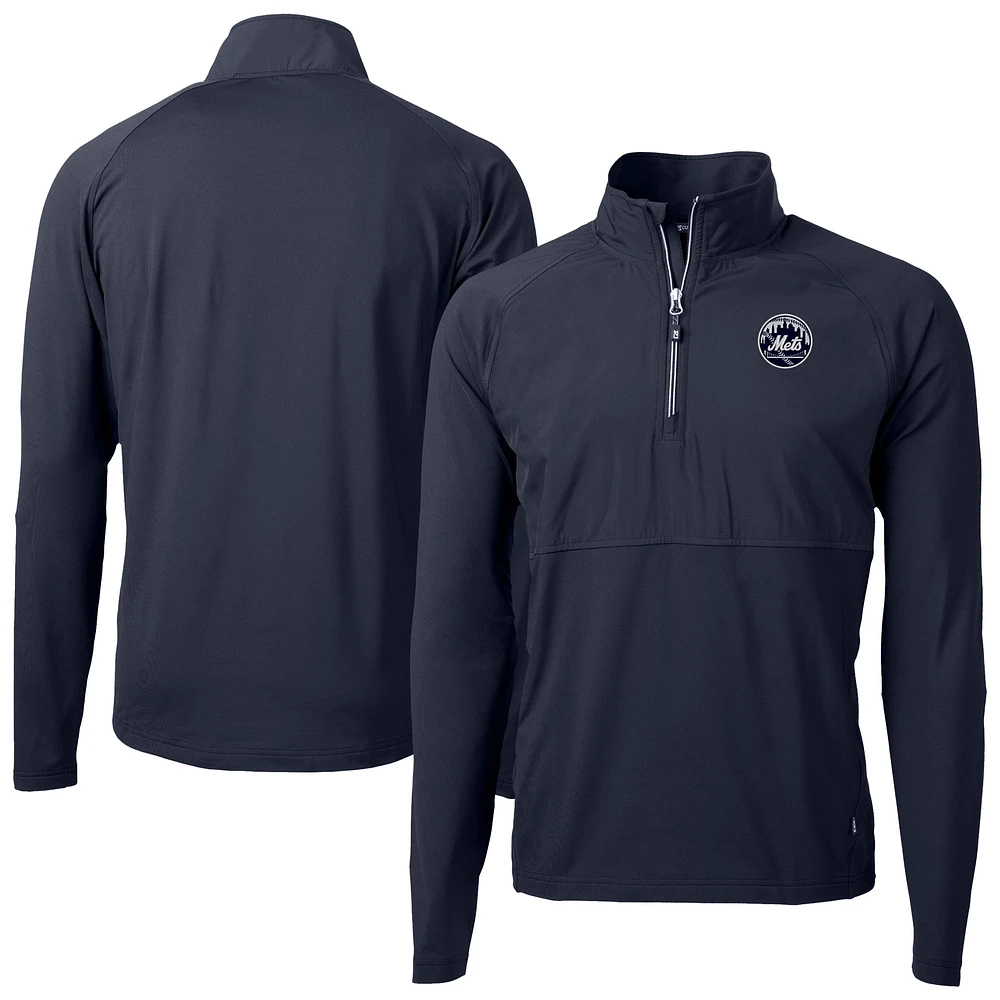Men's Cutter & Buck Navy New York Mets Adapt Eco Hybrid Raglan DryTec Quarter-Zip Jacket