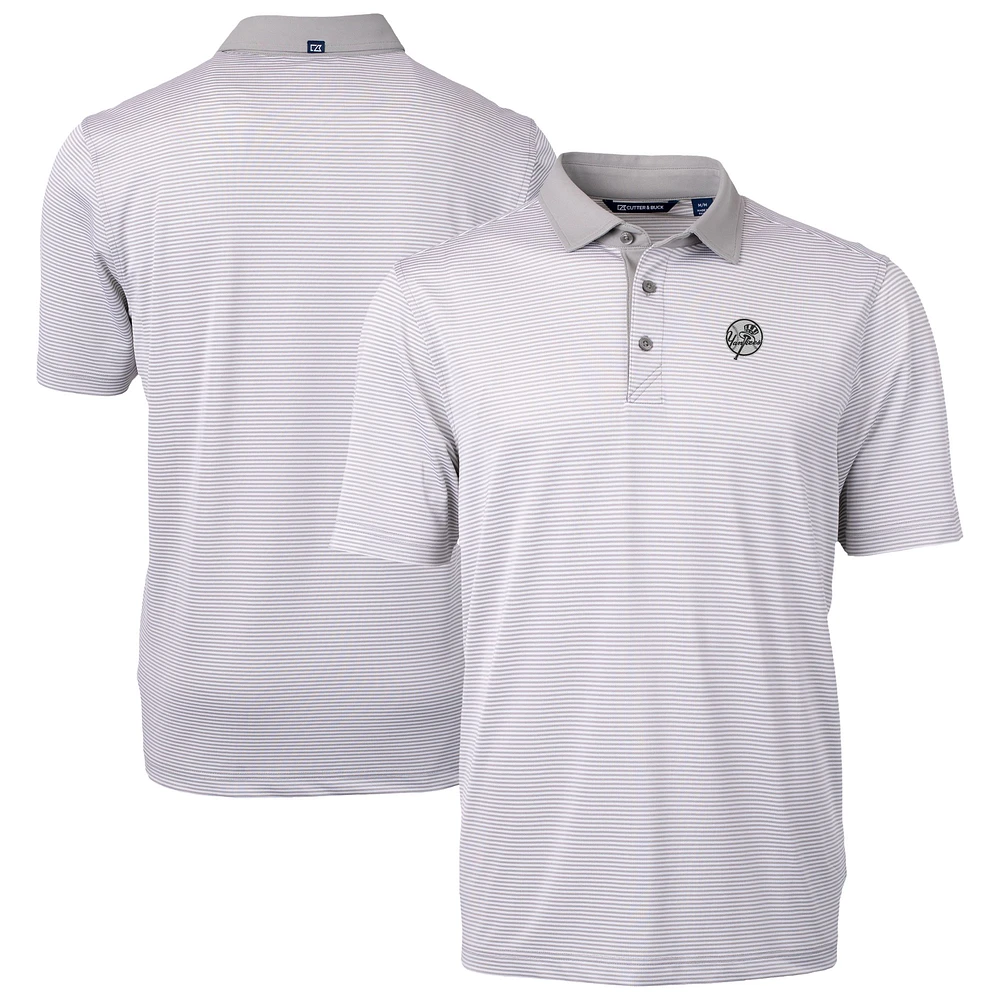 Men's Cutter & Buck Gray New York Yankees Virtue Eco Pique Micro Stripe Recycled Polo