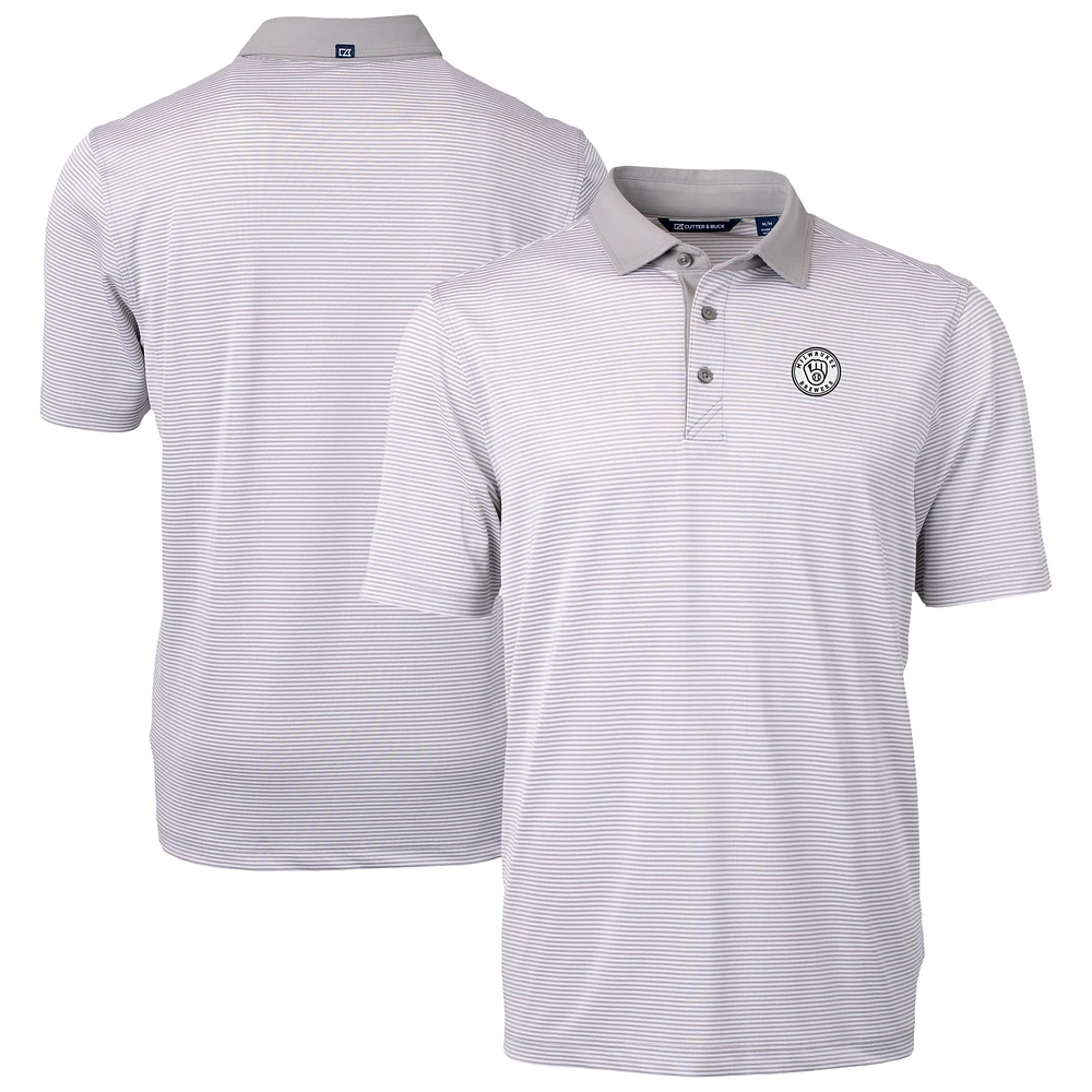 Men's Cutter & Buck Gray Milwaukee Brewers Virtue Eco Pique Micro Stripe Recycled Polo