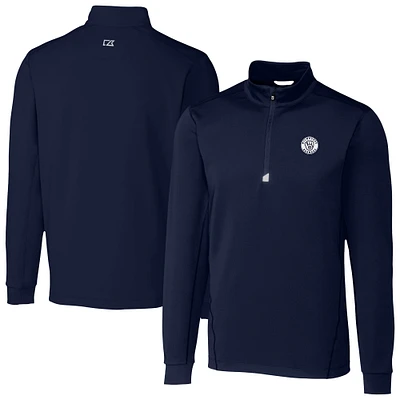 Men's Cutter & Buck Navy Milwaukee Brewers Traverse Eco Tri-Blend DryTec Quarter-Zip Jacket