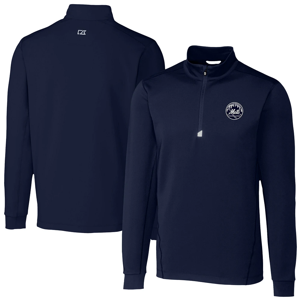 Men's Cutter & Buck Navy New York Mets Traverse Eco Tri-Blend DryTec Quarter-Zip Jacket