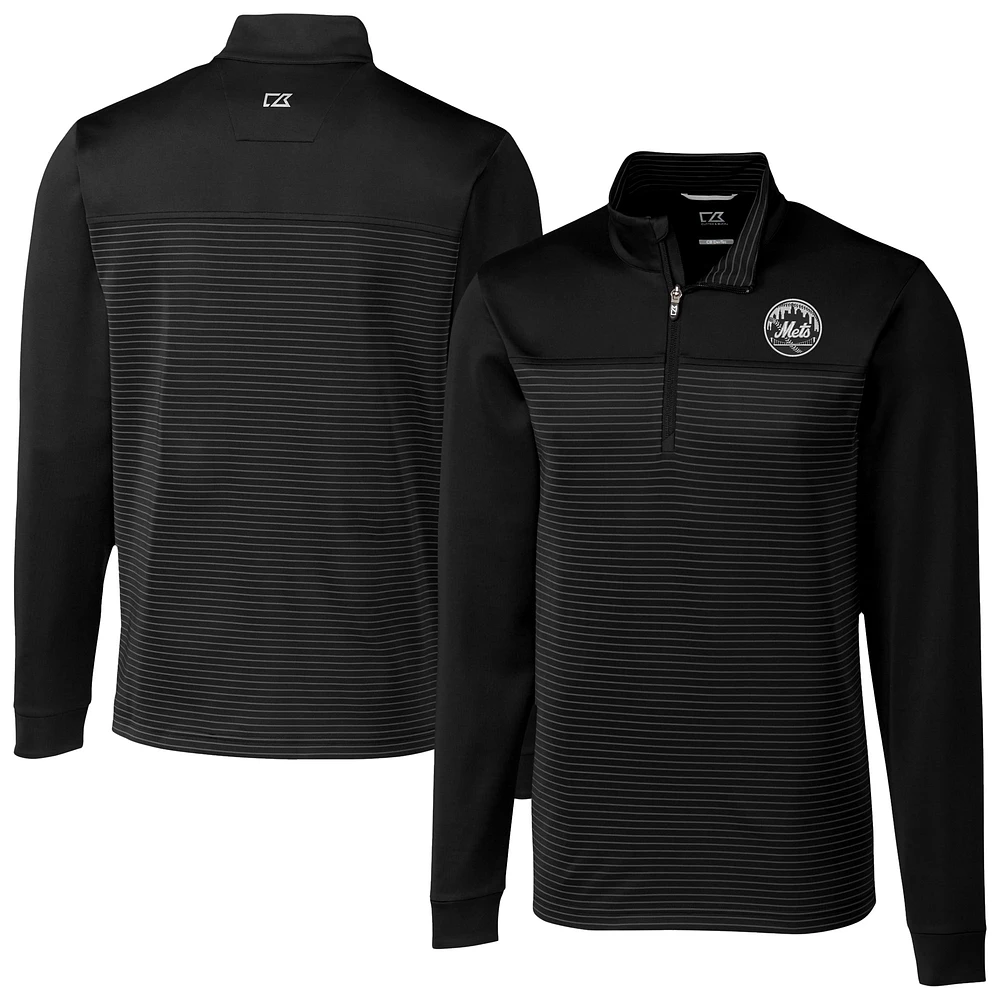 Men's Cutter & Buck New York Mets Traverse Eco Stripe Tri-Blend DryTec Quarter-Zip Jacket