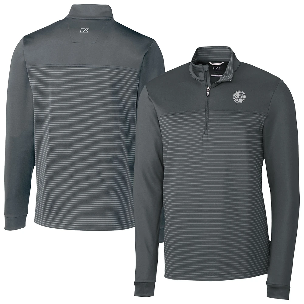 Men's Cutter & Buck Gray New York Yankees Traverse Eco Stripe Tri-Blend DryTec Quarter-Zip Jacket