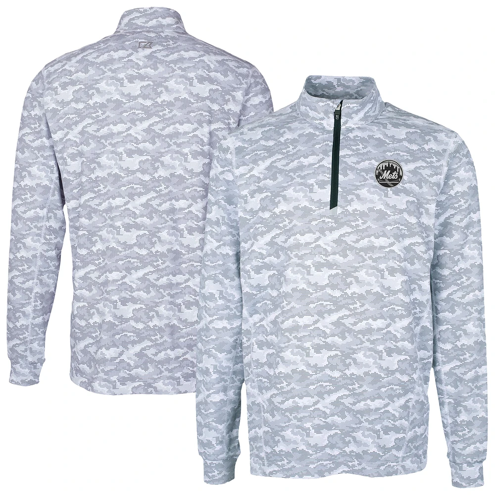 Men's Cutter & Buck Charcoal New York Mets Traverse Eco Camo Tri-Blend DryTec Quarter-Zip Top