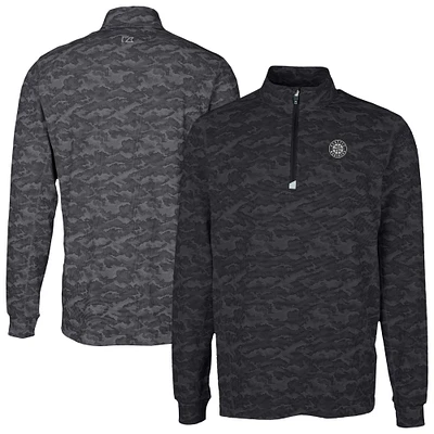 Men's Cutter & Buck Black Seattle Mariners Traverse Eco Camo Tri-Blend DryTec Quarter-Zip Top