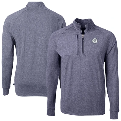 Men's Cutter & Buck Heather Navy Milwaukee Brewers Adapt Eco Raglan Quarter-Zip Jacket