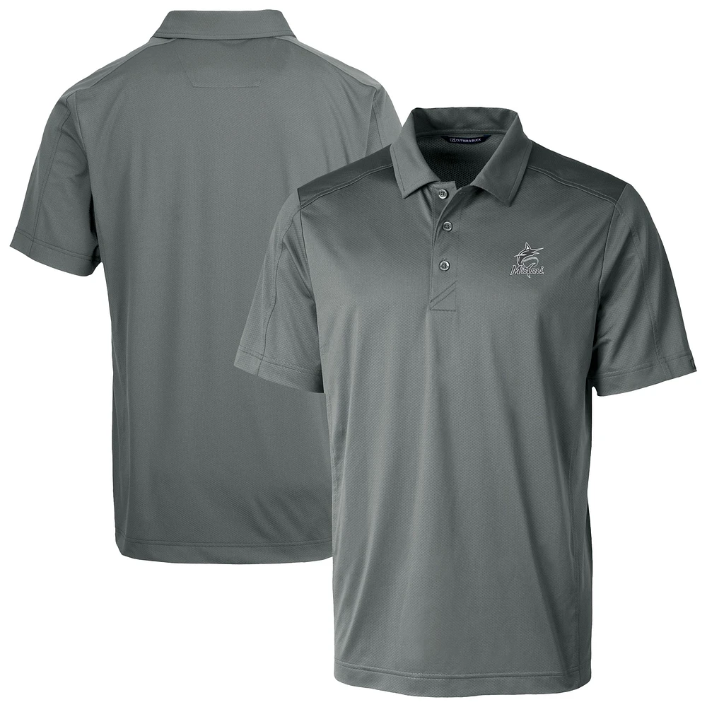 Men's Cutter & Buck Miami Marlins Prospect Eco Textured Stretch Recycled Polo