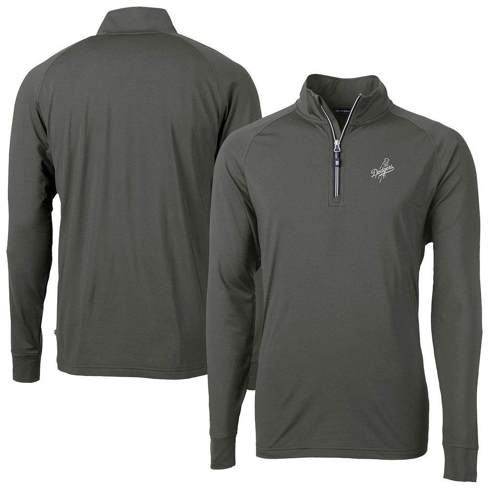 Men's Cutter & Buck Olive Los Angeles Dodgers Adapt Eco Raglan Quarter-Zip Jacket
