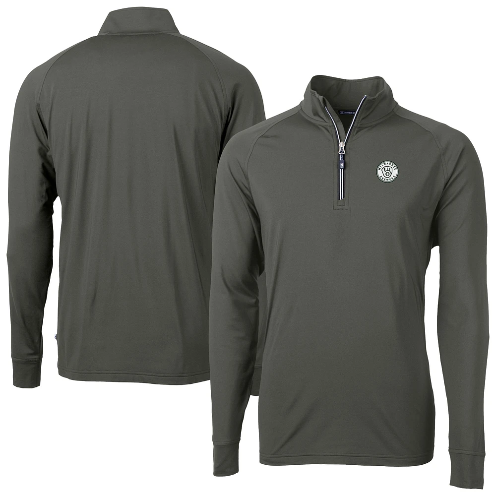 Men's Cutter & Buck Olive Milwaukee Brewers Adapt Eco Raglan Quarter-Zip Jacket