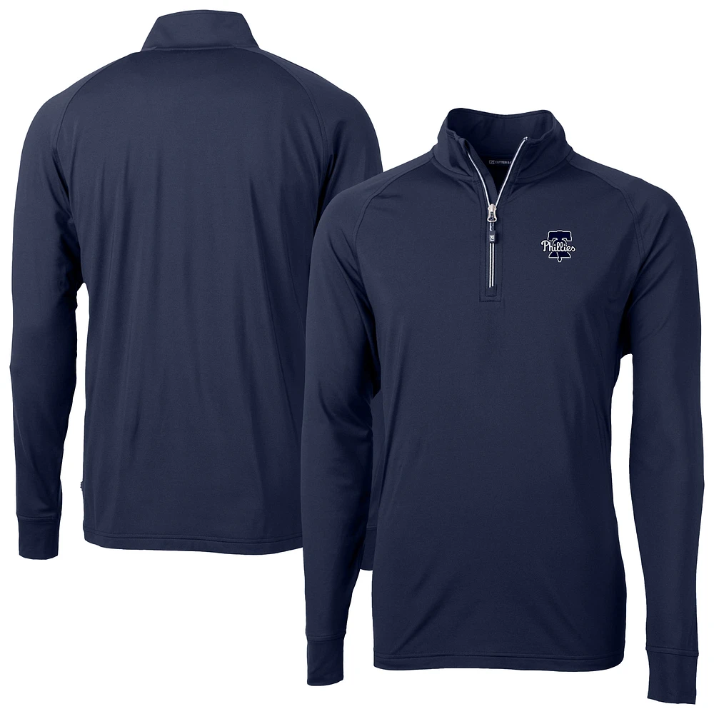 Men's Cutter & Buck Navy Philadelphia Phillies Adapt Eco Raglan Quarter-Zip Jacket