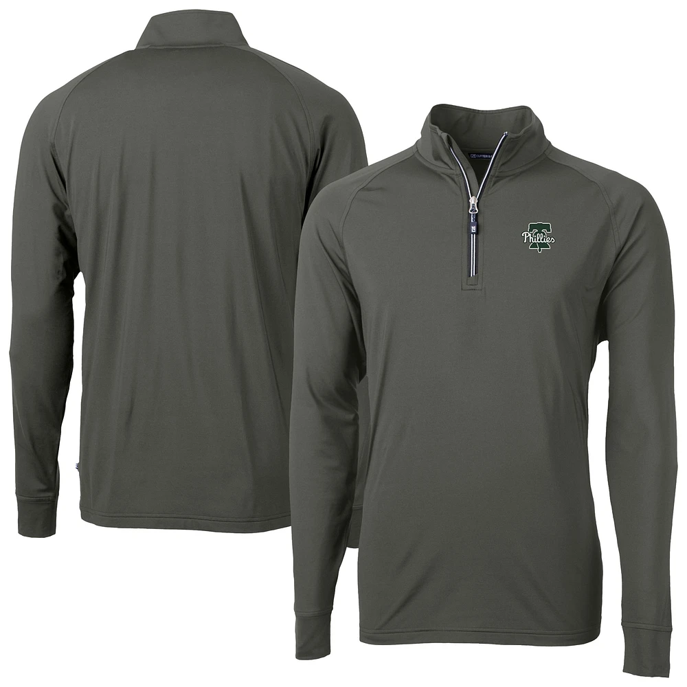Men's Cutter & Buck Olive Philadelphia Phillies Adapt Eco Raglan Quarter-Zip Jacket