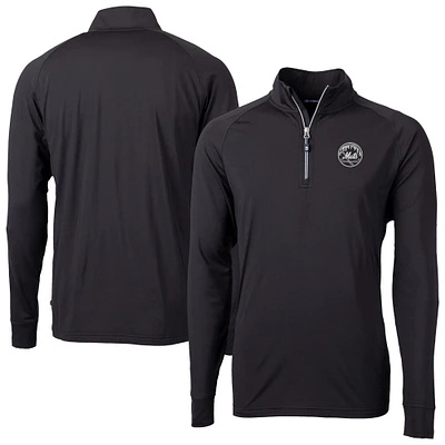 Men's Cutter & Buck Black New York Mets Adapt Eco Raglan Quarter-Zip Jacket