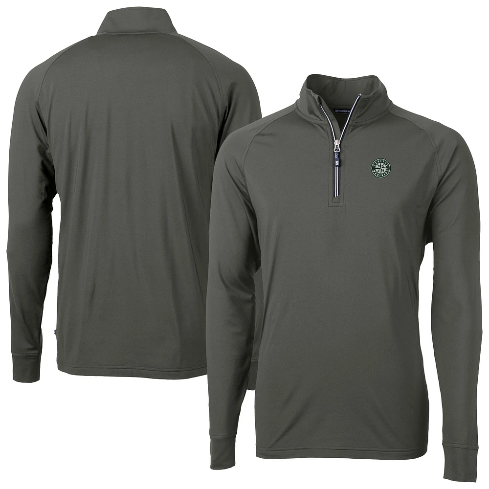 Men's Cutter & Buck Olive Seattle Mariners Adapt Eco Raglan Quarter-Zip Jacket