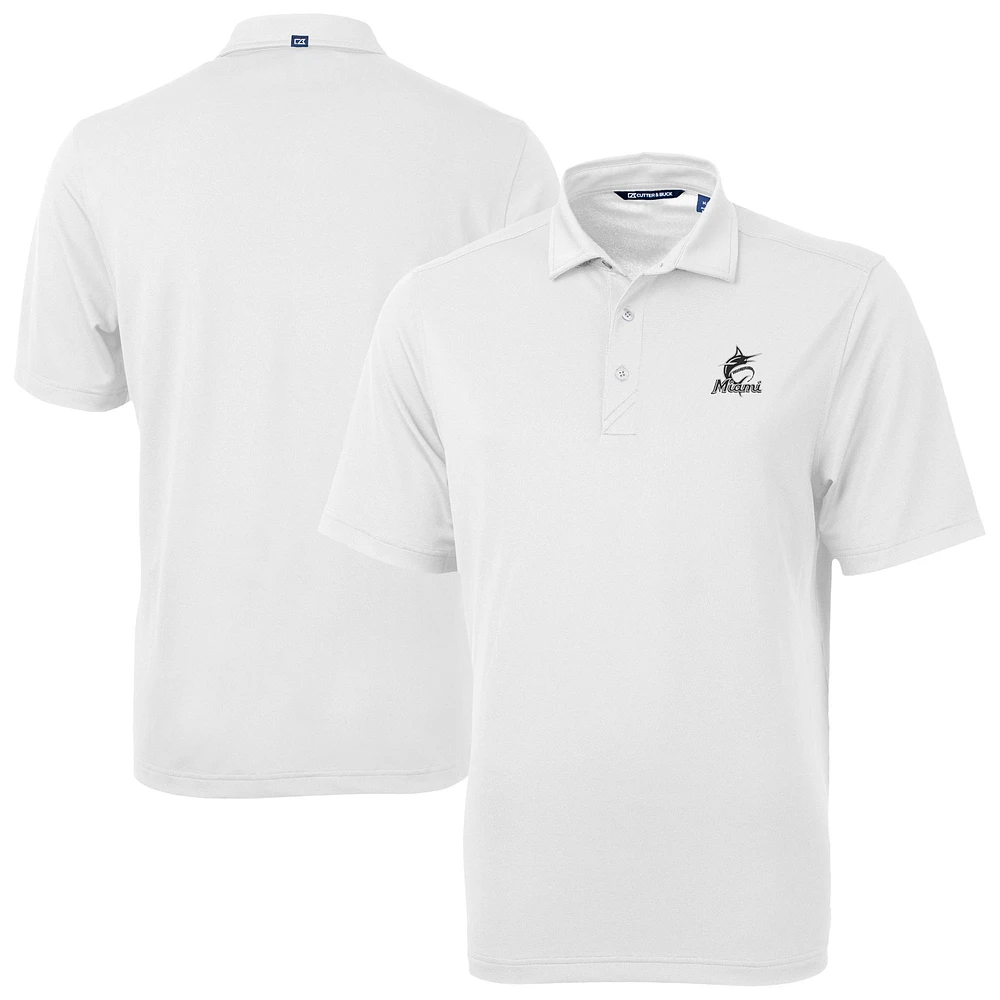Men's Cutter & Buck White Miami Marlins Virtue Eco Pique Recycled Polo