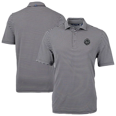 Men's Cutter & Buck Black New York Mets Virtue Eco Pique Stripe Recycled Polo