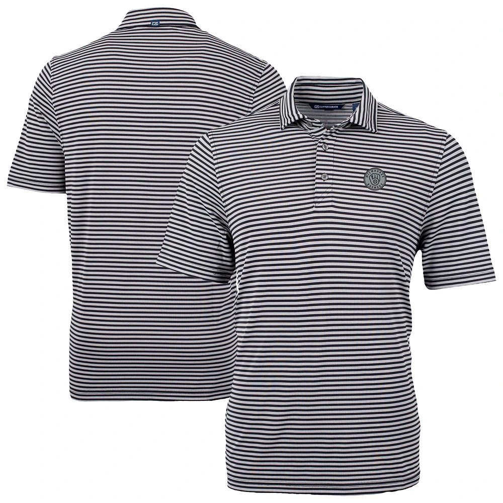 Men's Cutter & Buck Black Milwaukee Brewers Virtue Eco Pique Stripe Recycled Polo