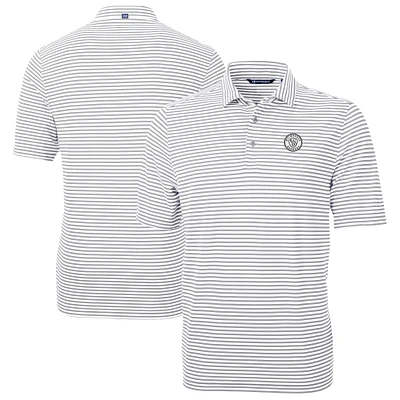 Men's Cutter & Buck Gray Milwaukee Brewers Virtue Eco Pique Stripe Recycled Polo