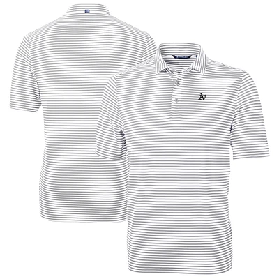 Men's Cutter & Buck Gray Athletics Virtue Eco Pique Stripe Recycled Polo