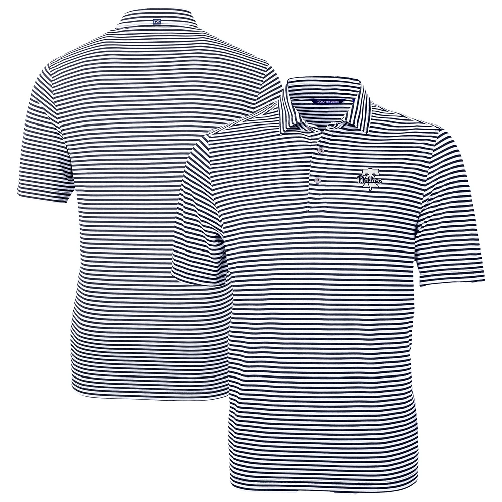 Men's Cutter & Buck Navy Philadelphia Phillies Virtue Eco Pique Stripe Recycled Polo