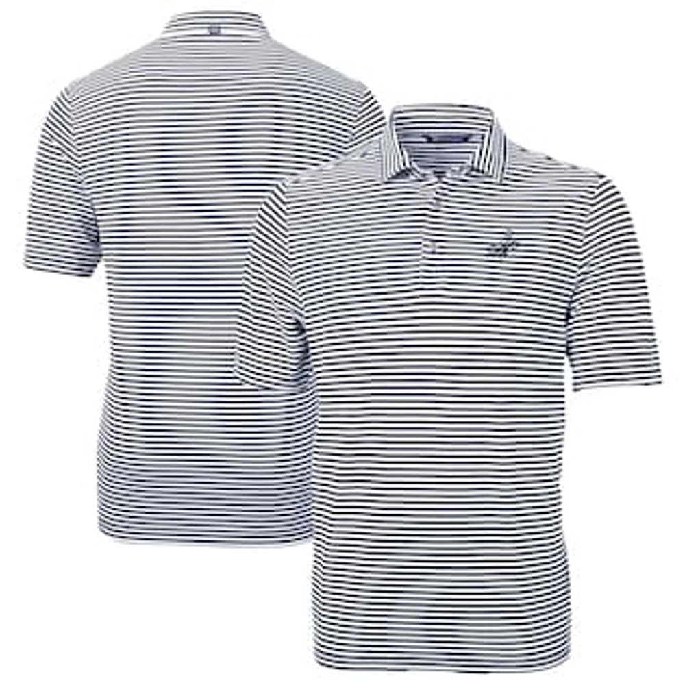 Men's Cutter & Buck Navy Los Angeles Dodgers Virtue Eco Pique Stripe Recycled Polo
