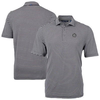 Men's Cutter & Buck Black Seattle Mariners Virtue Eco Pique Stripe Recycled Polo