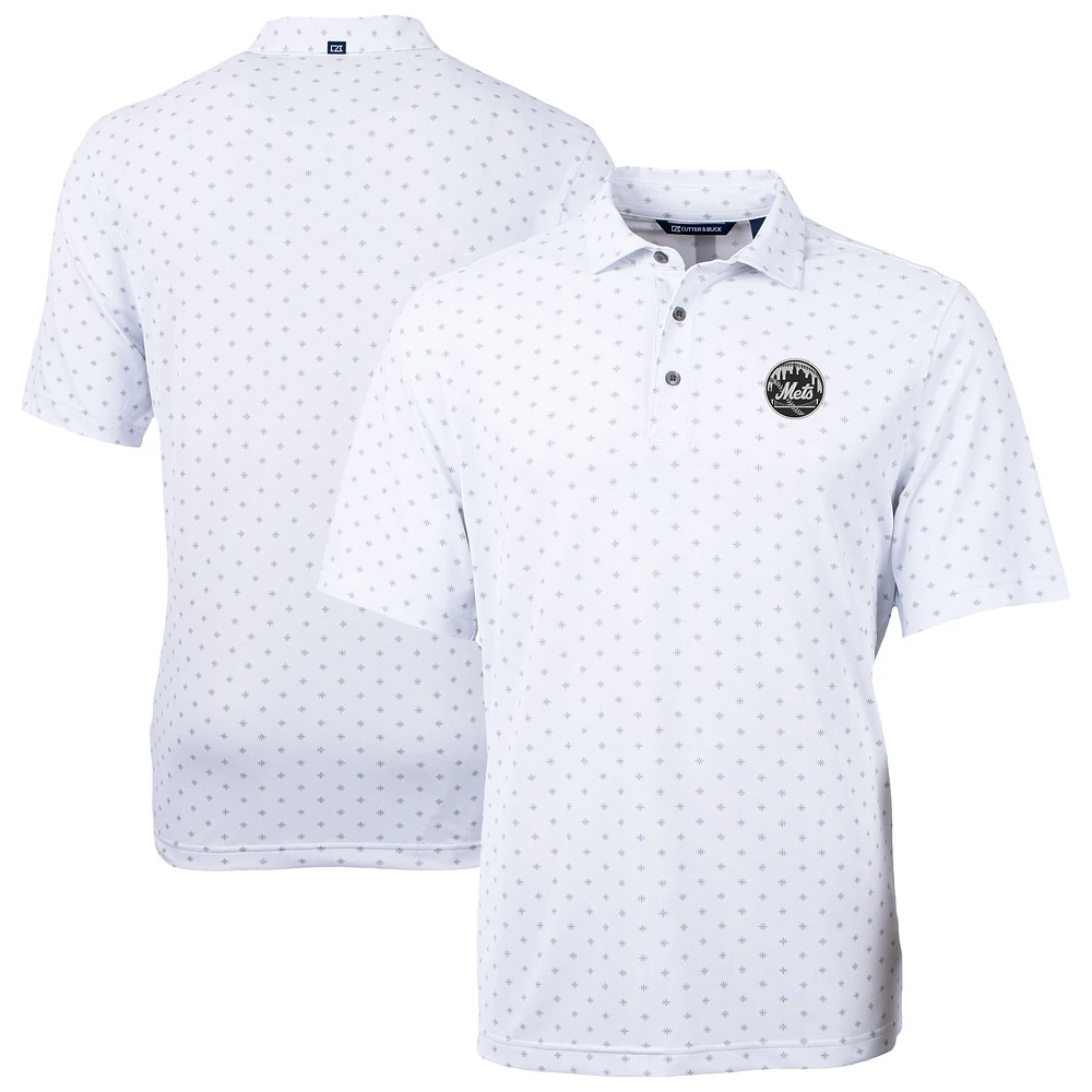 Men's Cutter & Buck White New York Mets Virtue Eco Pique Tile Print Recycled Polo