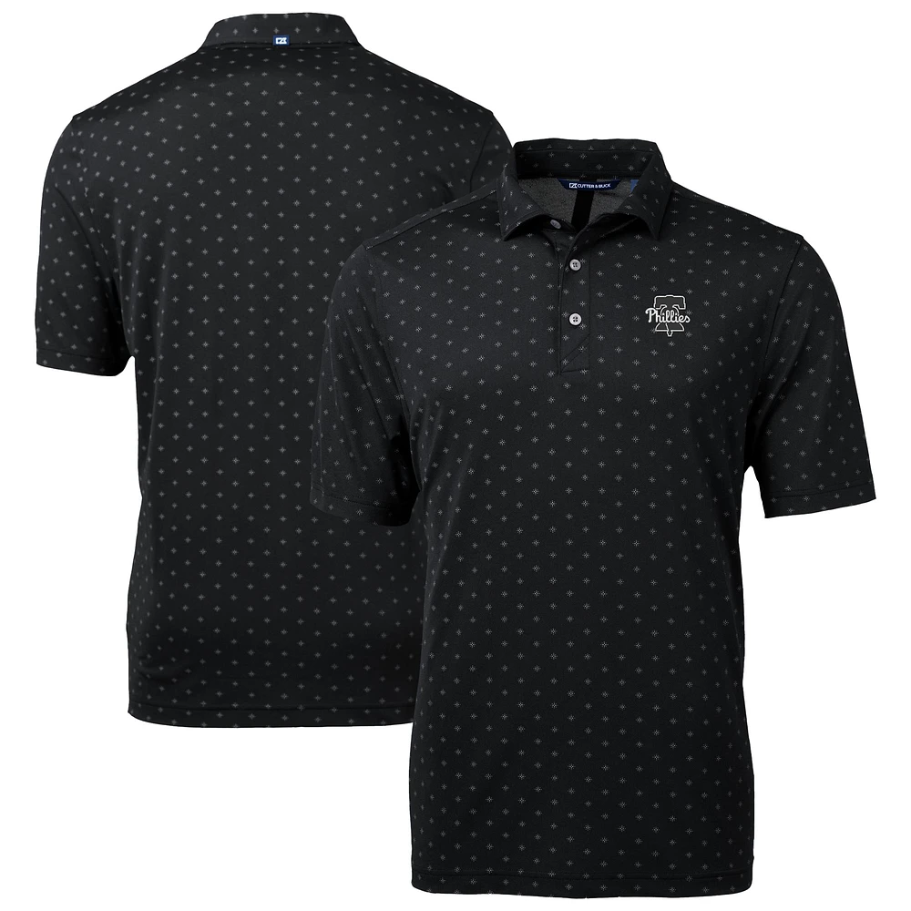 Men's Cutter & Buck Black Philadelphia Phillies Virtue Eco Pique Tile Print Recycled Polo