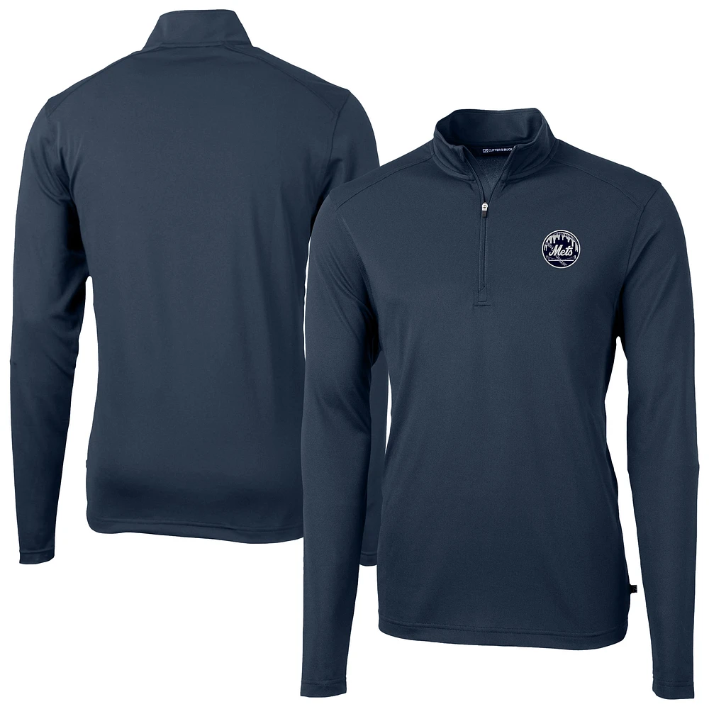 Men's Cutter & Buck Navy New York Mets Virtue Eco Pique Quarter-Zip Jacket
