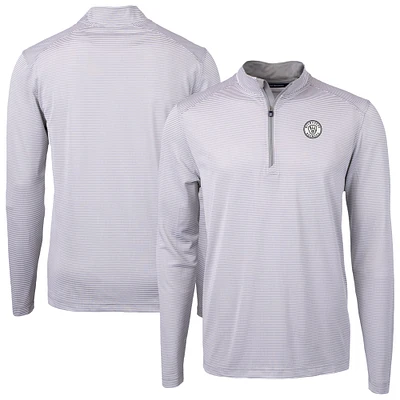 Men's Cutter & Buck Gray Milwaukee Brewers Virtue Eco Pique Micro Stripe Quarter-Zip Jacket