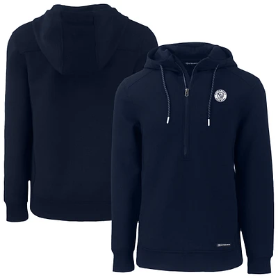 Men's Cutter & Buck Navy Milwaukee Brewers Roam Eco Recycled Tri-Blend Half-Zip Hoodie