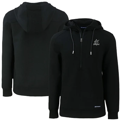 Men's Cutter & Buck Black Miami Marlins Roam Eco Recycled Tri-Blend Half-Zip Hoodie