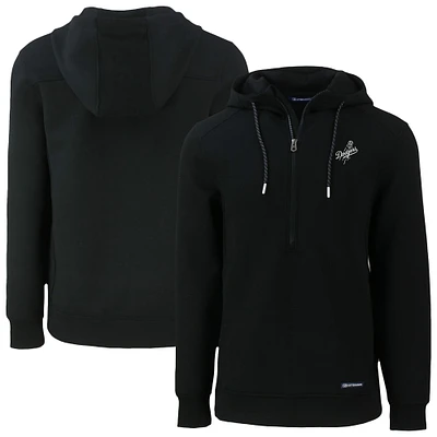 Men's Cutter & Buck Black Los Angeles Dodgers Roam Eco Recycled Tri-Blend Half-Zip Hoodie