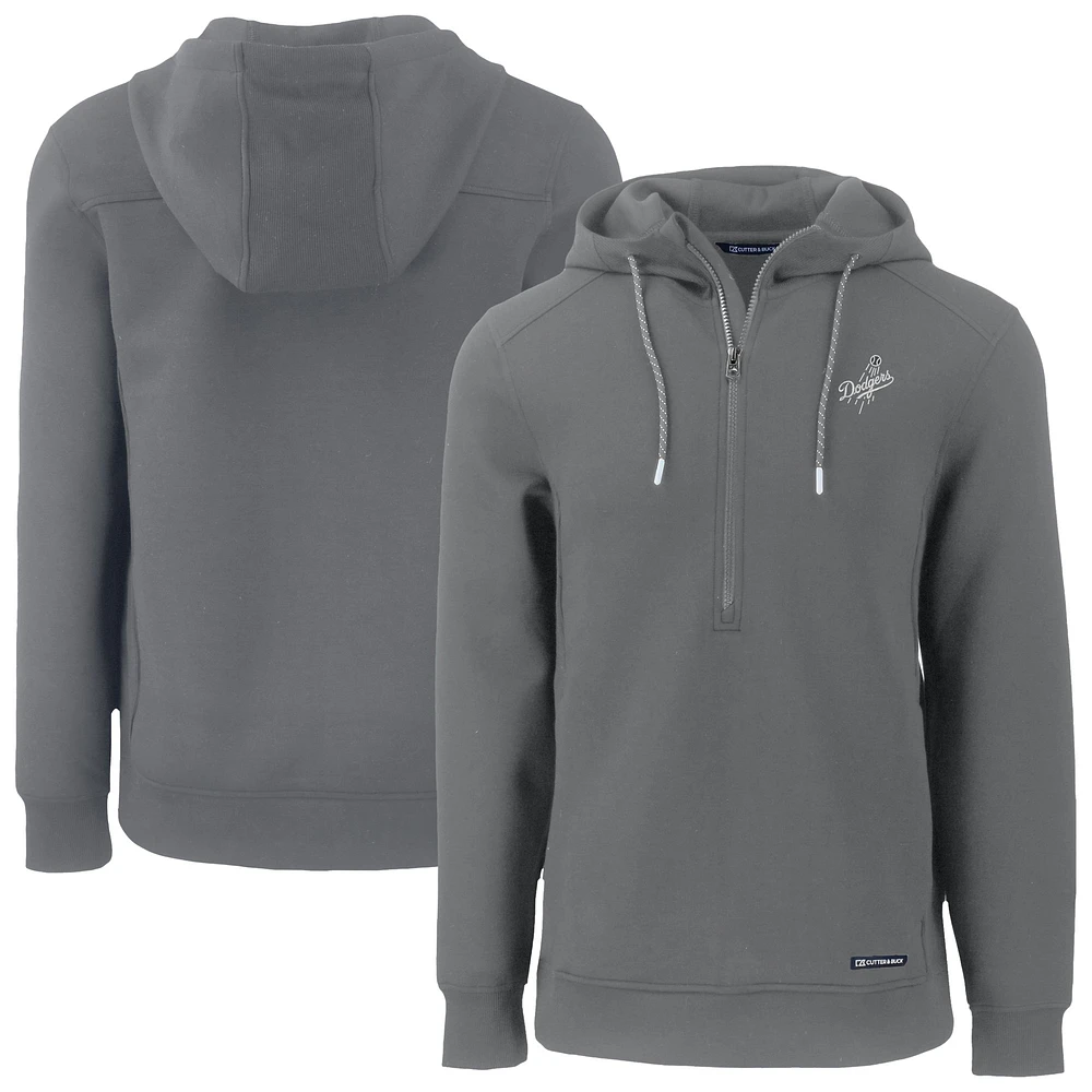 Men's Cutter & Buck Gray Los Angeles Dodgers Roam Eco Recycled Tri-Blend Half-Zip Hoodie
