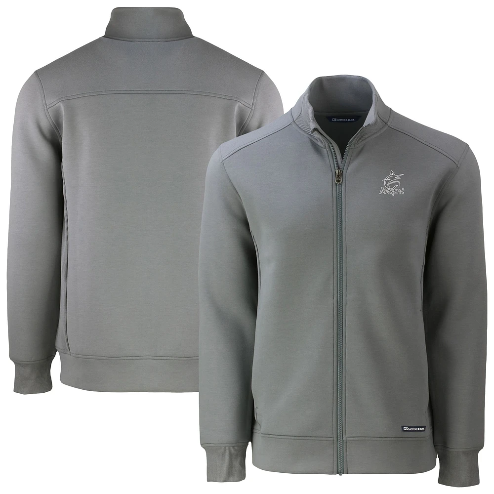 Men's Cutter & Buck Gray Miami Marlins Roam Eco Recycled Tri-Blend Full-Zip Jacket