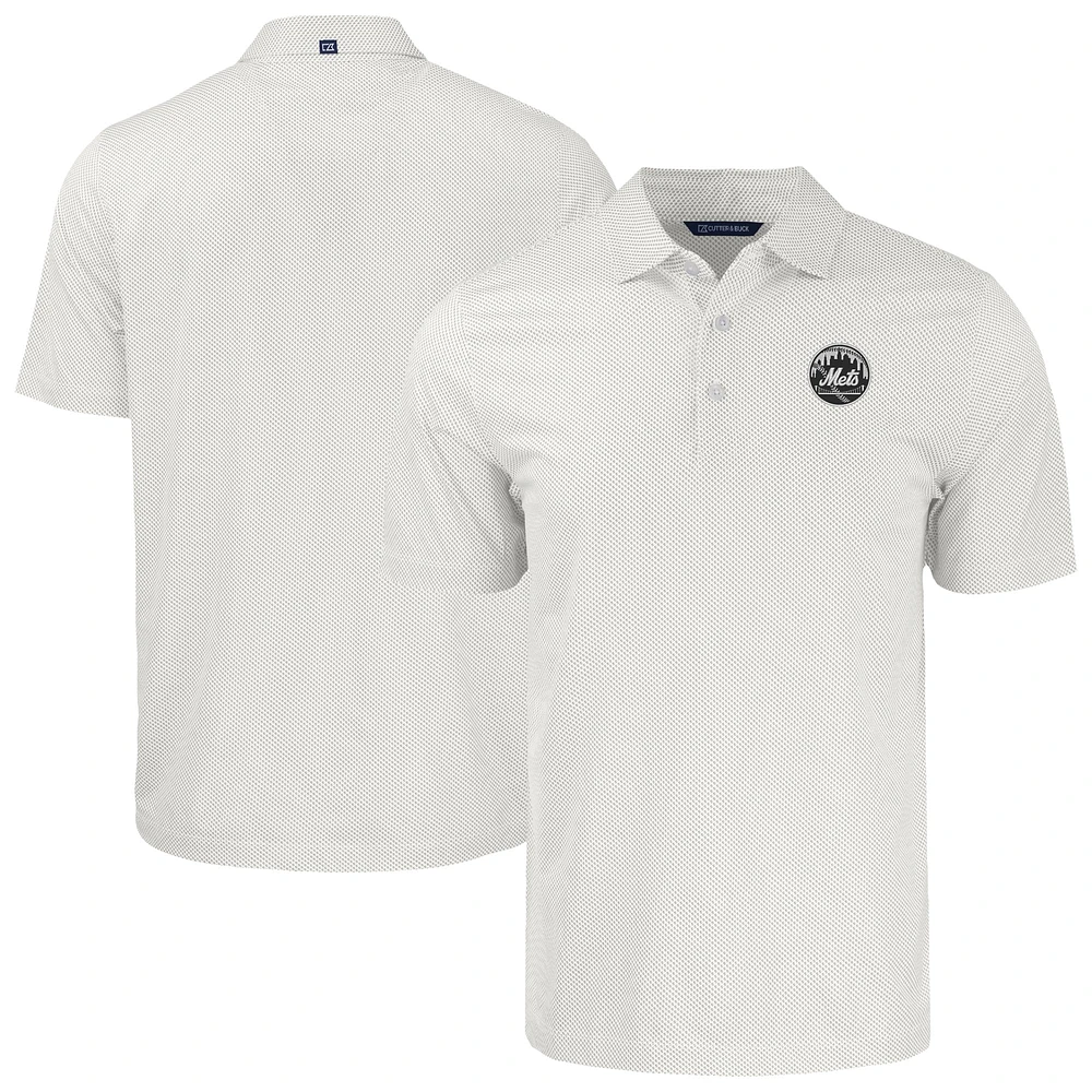 Men's Cutter & Buck White New York Mets Eco Symmetry Print Stretch Recycled Polo