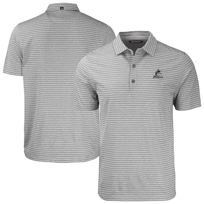 Men's Cutter & Buck Heather Gray Miami Marlins Forge Eco Stripe Stretch Recycled Polo