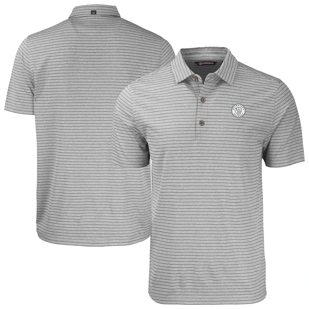Men's Cutter & Buck Heather Gray Milwaukee Brewers Forge Eco Stripe Stretch Recycled Polo