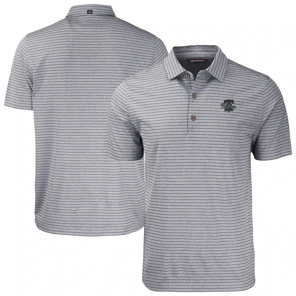 Men's Cutter & Buck Heather Black Philadelphia Phillies Forge Eco Stripe Stretch Recycled Polo