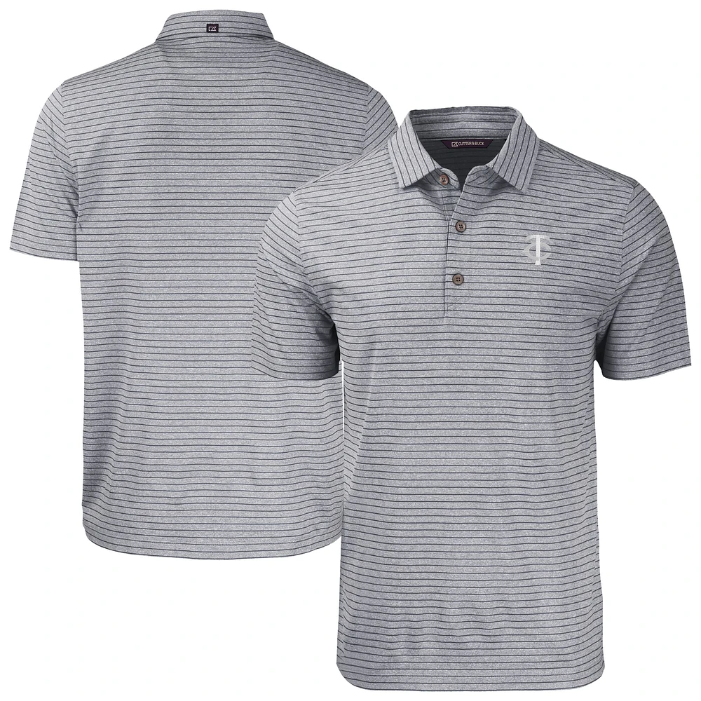 Men's Cutter & Buck Heather Black Minnesota Twins Forge Eco Stripe Stretch Recycled Polo