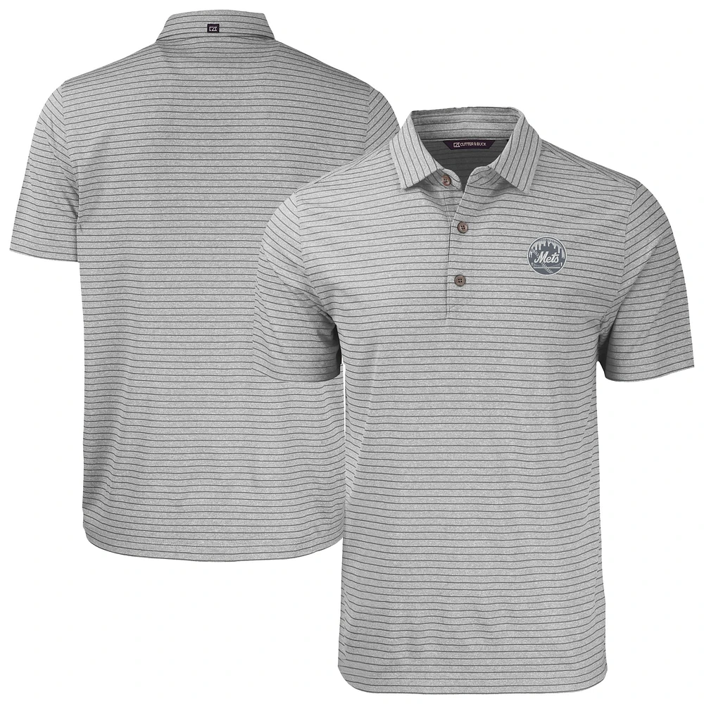 Men's Cutter & Buck Heather Gray New York Mets Forge Eco Stripe Stretch Recycled Polo