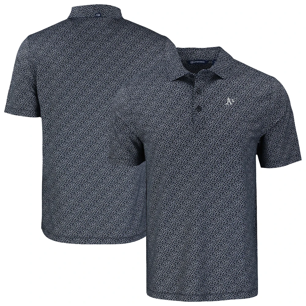 Men's Cutter & Buck Black Athletics Pike Eco Pebble Print Stretch Recycled Polo