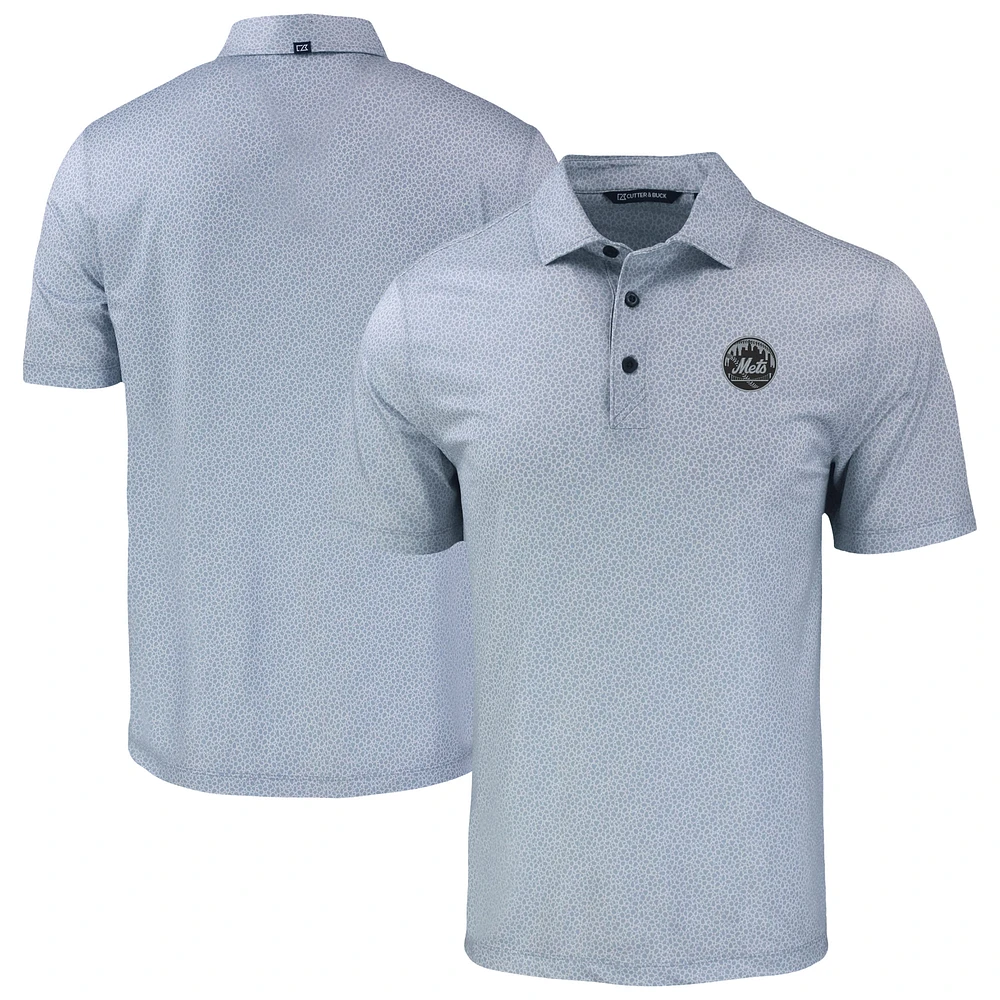 Men's Cutter & Buck Gray New York Mets Pike Eco Pebble Print Stretch Recycled Polo