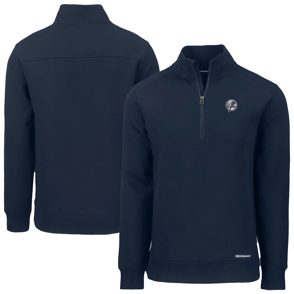Men's Cutter & Buck Navy New York Yankees Roam Eco Quarter-Zip Jacket