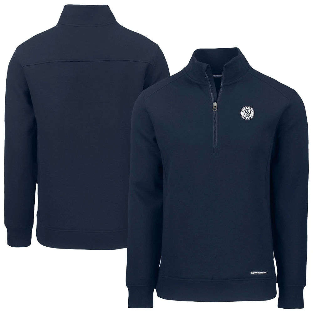 Men's Cutter & Buck Navy Milwaukee Brewers Roam Eco Quarter-Zip Jacket